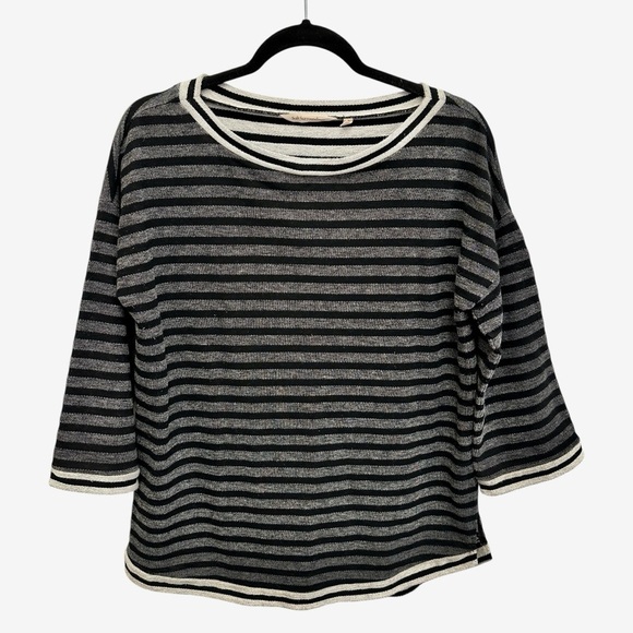 Soft Surroundings Tops - Soft Surroundings black gray striped 3/4 length sleeve sweater Size M